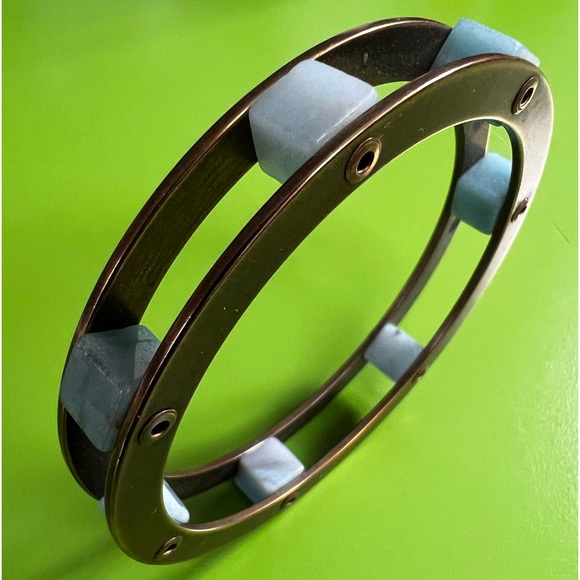 Jan Michaels Bangle Bracelet cube Stone circle square geometric modernist brass - Picture 5 of 6